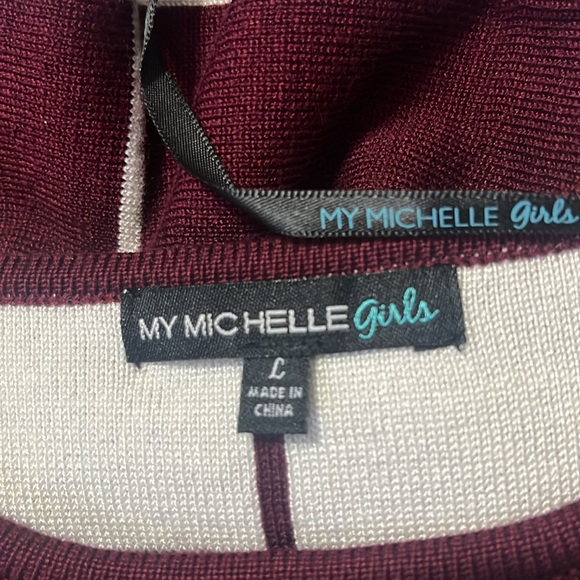 My Michelle Girls Dress Windowpane Fit Flare Size L / 14 color Wine and Ivory - Picture 4 of 16